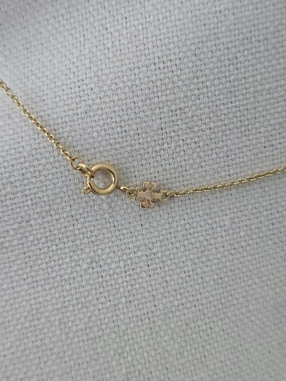 Tory Burch Gold Chain Necklace with Black Round Logo Pendant